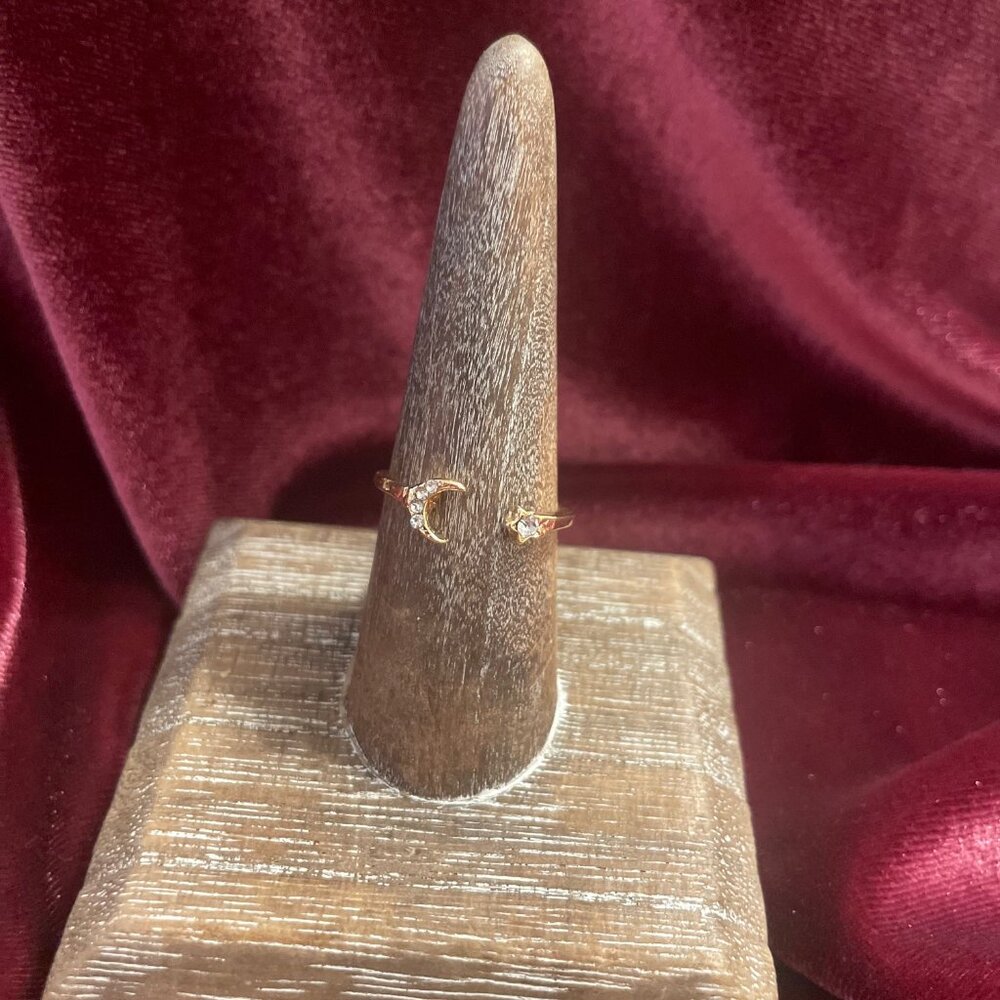 Celestial Moon & Star Ring Adjustable Gold Tone W… - image 2